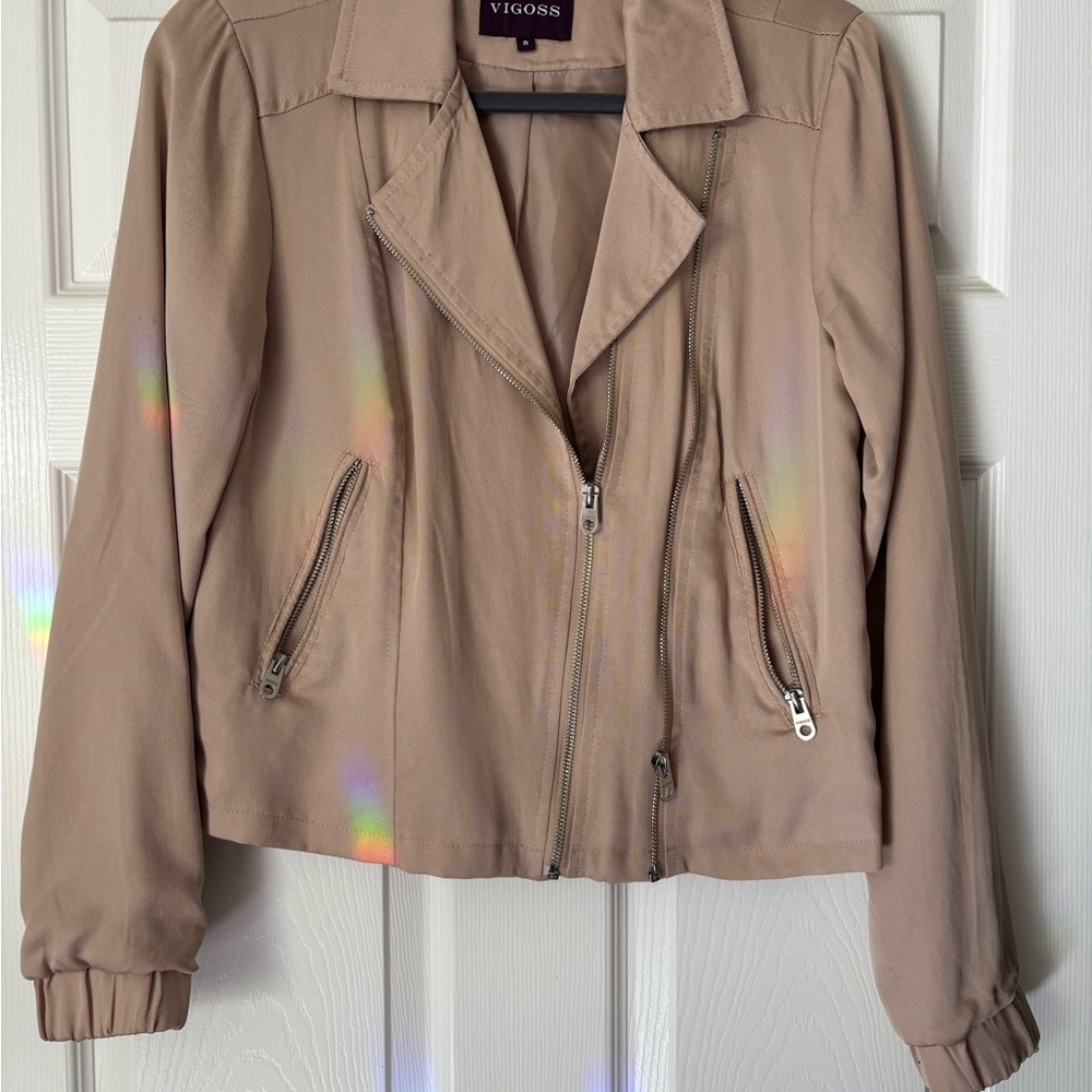 Vigoss Tan Leather Jacket Classic Bomber Style